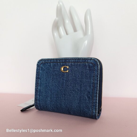COACH Billfold Small Wallet in Denim Fabric- Deep Blue color⭐ - Picture 4 of 16